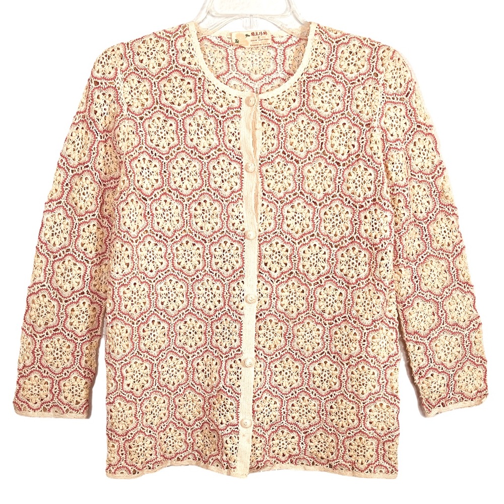 Vintage Handmade Crocheted Floral Blouse Shirt